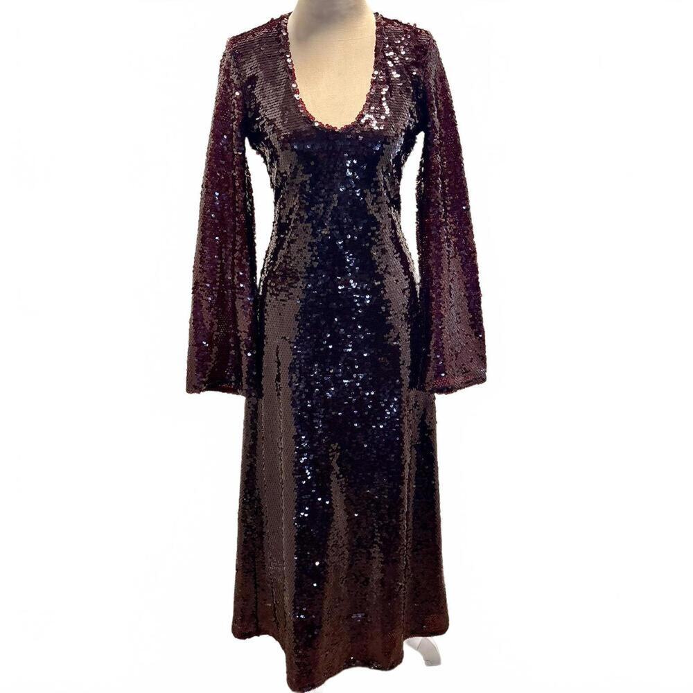 NWT Zara Limited Edition Sequined Burgundy Goddess Maxi Dress Goth Vampirecore